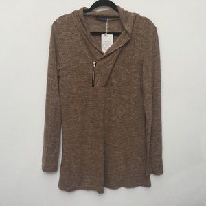 NWT Floral Blooming Long Sleeve Light Brown Zipper Front Tunic Top Size Large
